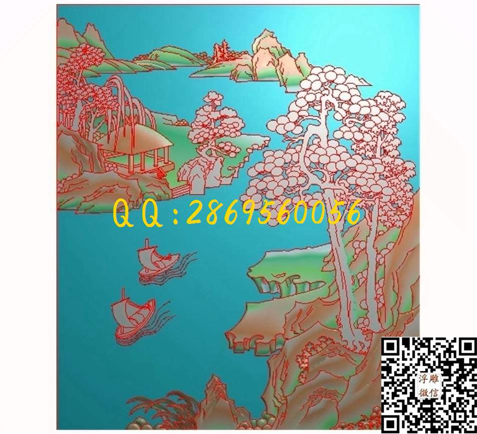 山水9 314-367-3_山水风景围板屏风精雕图浮雕图